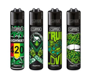 Clipper CLASSIC Large – 420 Mix #1 4er Set mit Highway 420, Green Bandit, True Love und Leaf Lips; nachfüllbar, Softflame, Stopfhilfe.